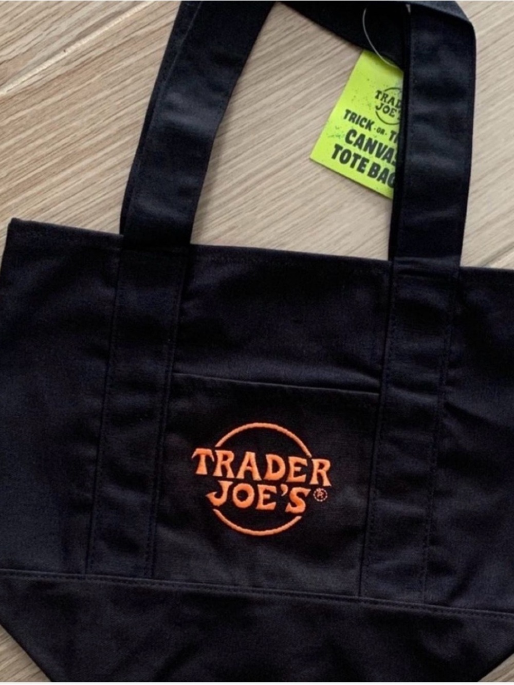 Trader Joe's Black Canvas Tote Bag with Orange Logo